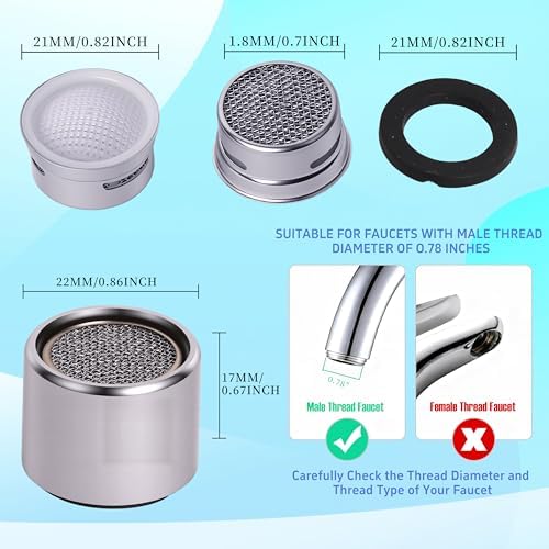 Kitchen Faucet Aerator Replacement, Anti-Splash with Multi-Size Wrench, 10 Pack M24 (15/16") & 2 Pack M22 (55/64") Brass Aerators, Sink Aerator Kit for Kitchen & Bathroom - Image 6