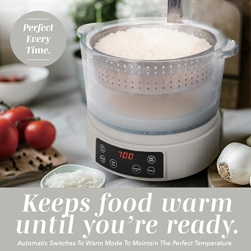 COOK WITH COLOR Glass Mini Low Carb Rice Cooker – Holds 2 Cups Raw/Makes 6 Cups Cooked with Auto Lift Filter Basket, Hotpot & Steamer for Rice, Grains, Digital Panel with Keep Warm, Cream - Image 6