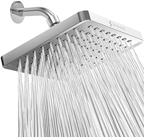 SparkPod Rain Shower Head, 8 Inch Square, Luxury Polished Chrome Finish by SparkPod