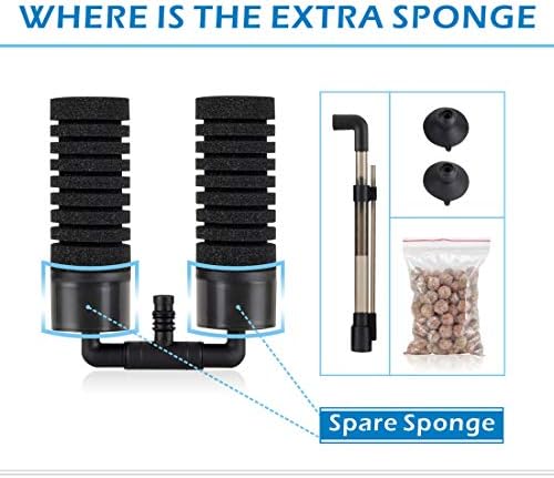 hygger Sponge Filter, Aquarium Filter Double Sponge Replaceable Media with 4 Biochemical Sponges and 1 Bag of Filtered Ceramic Balls Ultra Quiet Filter Fish Tank (S/M) (M for 15 to 55 Gallon Tank) - Image 2