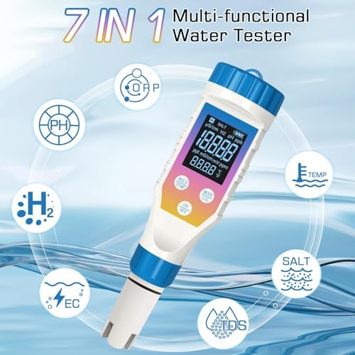 Digital Water Tester 7-in-1 pH/EC/TDS,Hydrogen,± 0.1 pH Accurate - Image 4