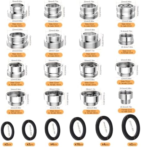 16 pcs Faucet Adapter Kit, CNYMANY Kitchen Aerator Adapter Set Male Female M22 Sink Faucet Adapter Connecting Garden Hose Water Filter Standard Hose via Diverter - Image 2