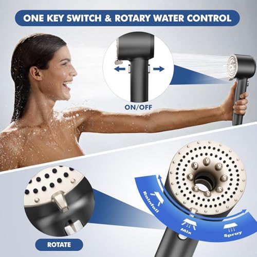 Filtered Shower Head with Handheld,High Pressure Shower Heads 3 Spray Modes Turbo with ON/OFF Switch,Water Filter Shower Head with Stainless Hose for Hard Water RV Home Camper Travel Trailer - Image 5
