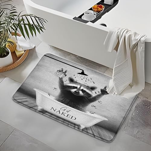 Lovely Raccoon Bath Mat Cute Animal in Bathtub Bubble Shower Head Get Naked Rustic Wooden Board Farmhouse Bathroom Rug Microfiber Memory Foam Shower Mat Kitchen Bath Floor Rugs, 24x59 Inch - Image 3