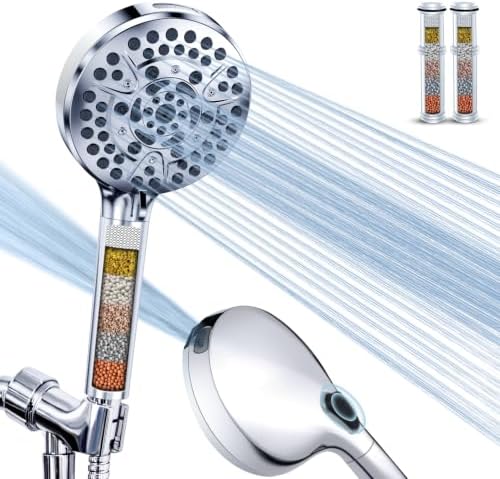 PALAS Filtered Shower Head with Handheld High Pressure 10-Mode with Filters Mineral Beads, Built-in Power Wash, soften hard water Remove Chlorine, Reduce Dry Itchy Skin, Anti-clog nozzle -3 Filters by PALAS
