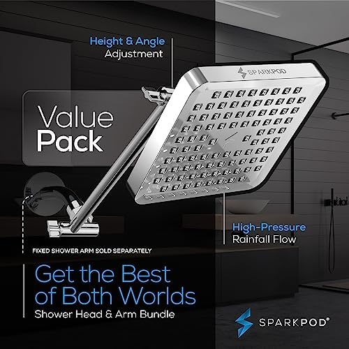 SparkPod Square Rain Shower Head with Extension Arm - Height Adjustable Shower Head with High Pressure Performance - Easy 1-Minute Installation (6" Square, Luxury Polished Chrome) - Image 3