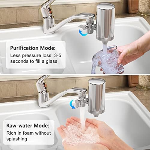 Faucet Water Filter, 1200-Gallons Water Faucet Filtration System, 304 Stainless Steel Tap Water Filter with with Dual 360-degree Swivels, Remove Chlorine, Lead, Odors, Bad Tastes and More - Image 6
