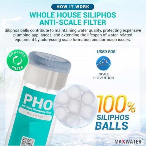 10" Standard Whole House Whole House Anti Scale Filter Set - 10" x 2.5" Polypropylene Sediment, Phosphate Anti-Scale, CTO Carbon Block Water Filter pack, Total of 3 Filters - Image 4
