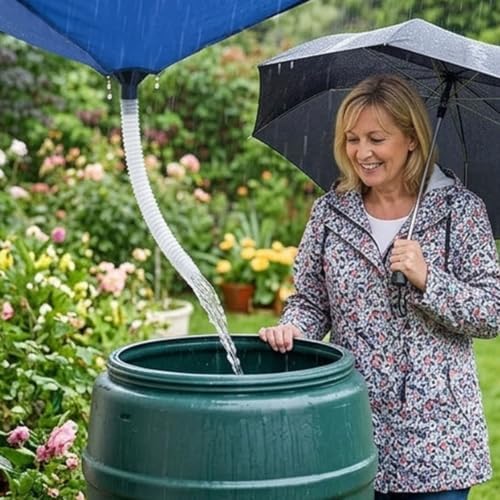 Rainwater Collection System with Hose, Portable Funnel Tarp for Garden - Image 2