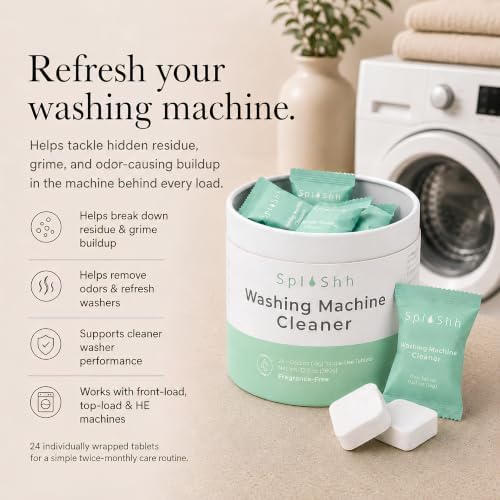 SplaShh Washing Machine Cleaner Tablets, 24 Pack – Unscented Washer Cleaner & Descaler for Front Load, Top Load and HE Machines, 1-Year Supply - Image 2
