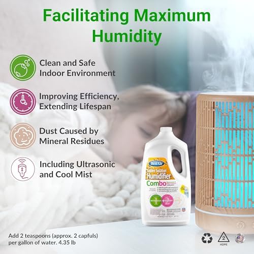Bacteriostatic Humidifier Water Treatment– Extend Filter Life Eliminate Odors & Prevent Bacterial Growth – Compatible with All Cool Mist & Warm Mist Humidifiers – 64 oz Easy Pour Bottle - Image 2