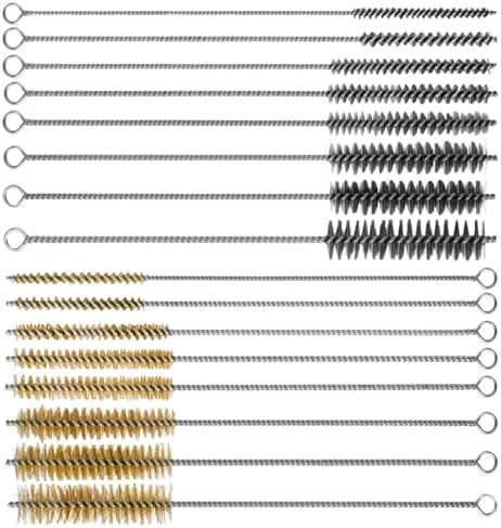 RAWILL 16Pcs Tube Cleaning Brush, Brass Stainless Steel Engine Cleaning Brushes, 12 Inch Long Round Wire Pipe Cleaner for Deep Pipes, Auto Parts, Engine Parts, 8 Sizes by RAWILL
