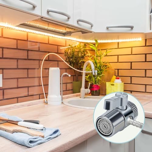 Faucet Diverter Valve, 6mm Barb for 3/8" OD RO Tube & 1/4" ID Flexible Tubing, Countertop Water Filter Adapter with Solid Brass Handle, M22 to M24 Adapter Rings, Clamps & Washers - Image 6