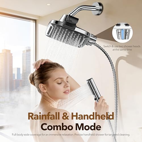 JDO High Pressure Rain Shower Head with Handheld Spray Chrome Polished - Image 2