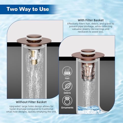 Hibbent 2 PCS Upgraded 3 in 1 Bathroom Sink Drain Strainer, Pop Up Stopper - Image 4