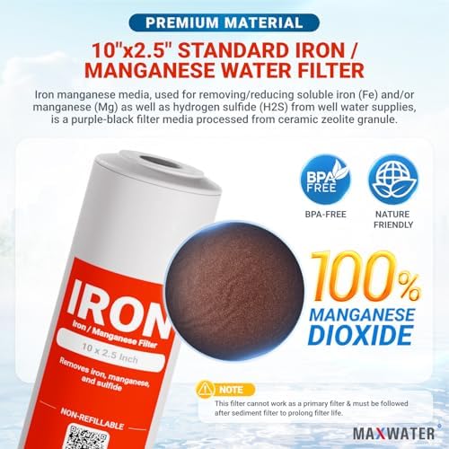 Max Water Whole Iron Manganese Replacement Set - Heavy Duty, for Standard Whole House Systems 10" x 2.5" Good for Iron, Manganese Reduction (Pack of 1) - Image 3