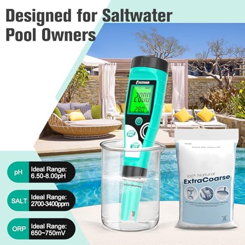 UIUZMAR pH and Salt Tester for Pool Free Chlorine Meter ORP Meter 7 in 1 Digital Pool Water Tester for pH, Salinity, Free Chlorine, ORP, TDS, EC, Temp Saltwater Pool Tester PPM and EC Meter - Image 3
