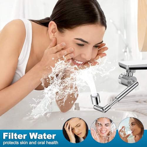 1440º Sink Water Filter Faucet Extender Telescopic, Splash-proof Sink Faucet Extender with Filter, Reduce 99% Chlorine, 2 Modes Spray Attachment for Kitchen/Bathroom/Toddlers, 8Pcs Replacement Filter - Image 6