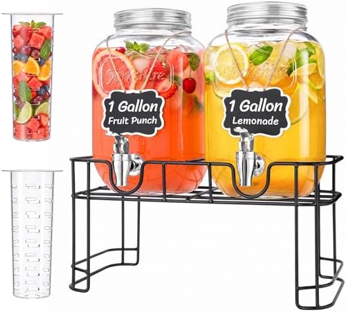 Lifewit 1 Gallon Glass Drink Dispenser with Stand & Fruit Infuser 2 Pcs by Lifewit