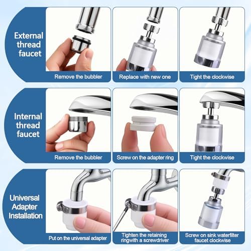 23 Pcs Sink Faucet Water Filter with Filter Elements Set, 360 Rotating Faucet Filters, Remove Fluoride Heavy Metals Hard Water, Sink Filters Faucets for Home Kitchen & Bathroom - Image 3