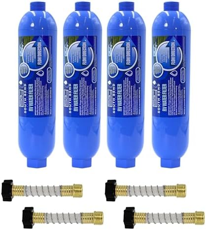 South Bend Components Reverse Osmosis (RO) Camper/RV/Boat/Yacht Water Inline Filter- NSF Certified! Includes ¾” Flexible Hose Protector, Compatible with Camco Water Filter, 40043, 40013, 4004 (4-Pack) by SouthBendComponents