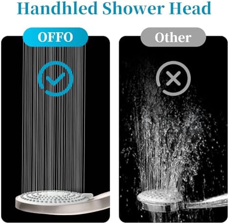 OFFO Handheld Shower Head Set, 6-Mode Brushed Nickel High Pressure Handheld Sprayer with 60" Stainless Steel Hose & Holder, High Flow Large Powerful Boosting Handheld Showerhead for Low Water Pressure - Image 4