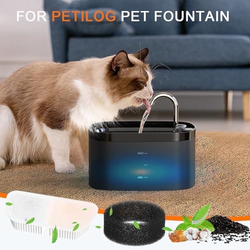 Cat Water Fountain Filters for 84oz/2.5L Petilog Pet Water Dispenser Fountain (4 Filters& 4Sponges) - Image 2
