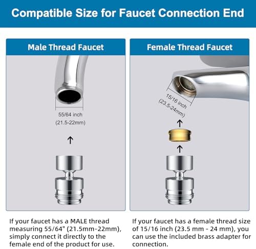 Hibbent Sink Faucet to Garden Hose Adapter, 360-Degree Swivel 55/64 Inch Female Thread, Sink Hose Attachment for Faucet Adapter Connector, Chrome - Image 3