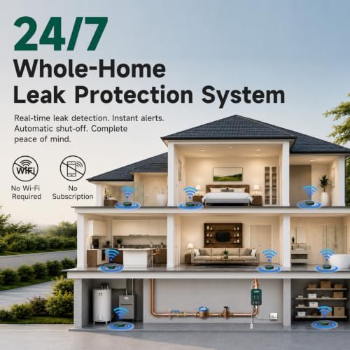 Smart Automatic Water Shutoff Valve & Leak Detector, 15 Sec Auto Shut-Off, Real-Time Leak Detection, No WiFi Required, Whole-Home Leak Protection System, 1640 ft LoRa Coverage, Fits 3/4" & 1" Pipes - Image 4