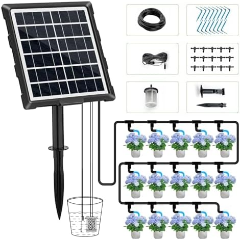 Solar Automatic Drip Irrigation Kit System, 50FT Solar Powered Auto Easy DIY Watering Device Supported Pots Plants, 6 Timing Modes with Anti-Siphoning Device by Unknown