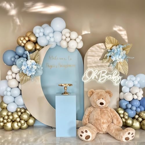 Dusty Blue Balloon Garland Arch Kit, 114pcs Pastel Blue Pearl White Metallic Light Gold Latex Balloons Set for Boy Girl Boho Ocean Baby Shower Boy Birthday Wedding Bridal Shower Party Decorations - Image 5