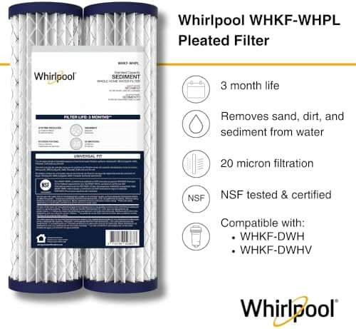 Whirlpool 10" x 2.5" Whole House Sediment Water Filters, WHKF-WHPL Pleated Filter, 20 Micron, NSF Certified Reduces Sand, Soil, Silt & Rust for Standard Filter Housings, 24-Pack - Image 2