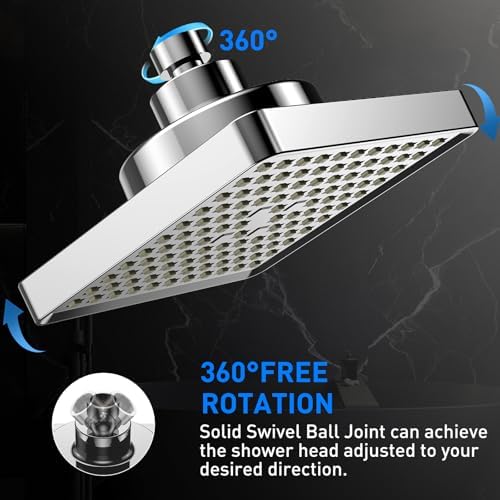 2026 Pressure Filtered Shower Head Square - 360° Rotatable High Flow Shower Head with Filters, 6’’ Square Adjustable Rain Shower Head Replacement with Luxury Look (Chrome) - Image 5