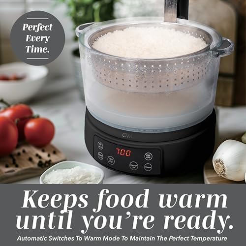 COOK WITH COLOR Glass Mini Low Carb Rice Cooker – Holds 2 Cups Raw/Makes 6 Cups Cooked with Auto Lift Filter Basket, Hotpot & Steamer for Rice, Grains, Digital Panel with Keep Warm, Black - Image 6