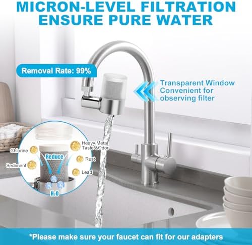 Water Filter for Faucet, Universal 720° Rotating Water Purifier with Adapter Kit for Kitchen & Bathroom Sink, 2 Spray Modes, Reduces Chlorine & Impurities - Check Size for Fit! - Image 2