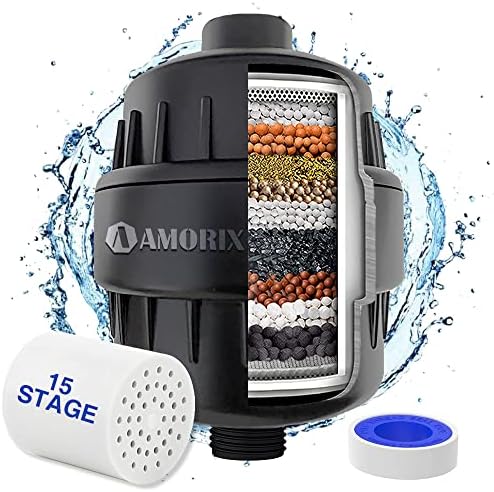 Amorix 15 Stage Shower Head Filter Water Filter for Hard Water Black by AMORIX