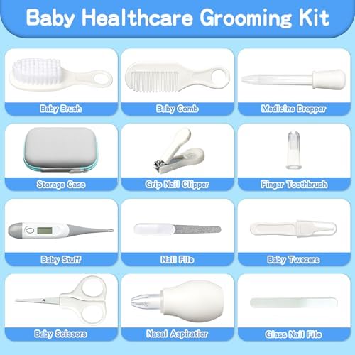 Baby Healthcare and Grooming Kit, Baby Safety Care Set, Baby Electric Nail Trimmer Set Newborn Nursery Health Care Set for Newborn Infant Toddlers Baby Boys Girls Kids (Grey White-18 Kits) - Image 2