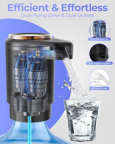 Water Jug Pump for 5 Gallon Bottle – Portable Electric USB-C Charging Dispenser, Dual Powerful Motors, Fast Flow, Fits 2-5 Gallon Jugs – Ideal for Home, Office, Camping, RV, Dark Black - Image 4
