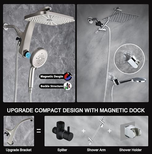 Rain Shower Head with Handheld Showerhead, Nickel 1.8GPM 460311 + Holder - Image 5