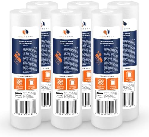 Aquaboon 5 Micron 10 x 2.5 Sediment Filter - Whole House Water Filter Replacement Compatible with Well Water Filters - P5, AP110, WHKF-GD05, 6 Pack by Aquaboon