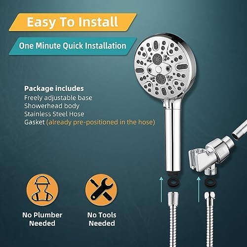 Filtered Shower Head with Handheld - High Pressure 9 Spray Modes Showerhead with 16-Stage Water Softener for Hard Water - Purifying Detachable Hand Held Shower Head, Chrome - Image 7