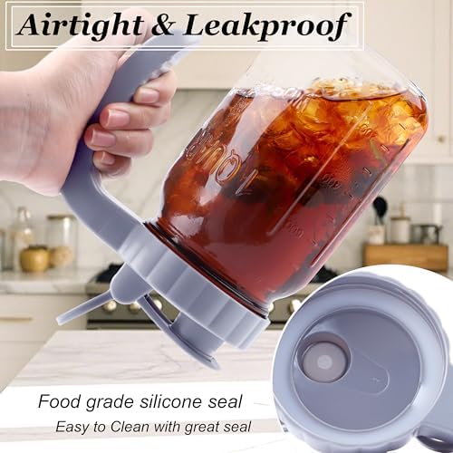 Mason Jar Pitcher 32 OZ With Pour Spout Lids Wide Mouth Breast Milk Pitcher 1 Quart Glass Milk Jug With Flip Cap Airtight & Leakproof Water Carafe For Fridge, Coffee, Iced Tea, Lemonade, Juice - Image 2