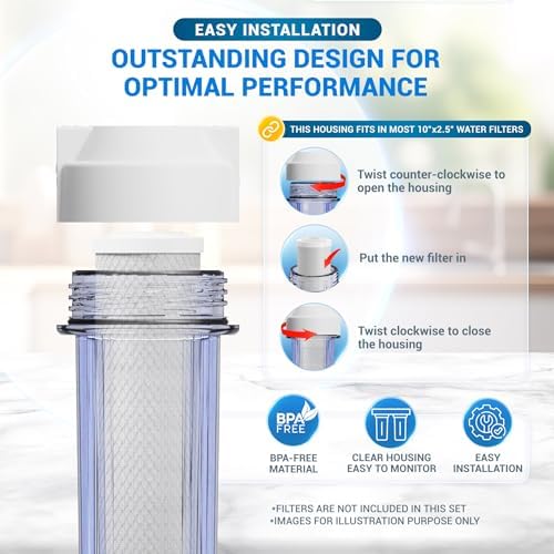 Max Water 10" 2 Stage Whole House Standard Home Water Filter System 3/4" Inlet Clear Filter Housing Variation, Supports 10" x 2.5" Water Filters (Clear, NO Filters) - Image 4