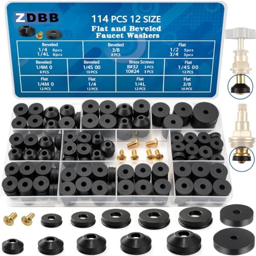 114 pcs Flat and Beveled Faucet Washers and Brass Bibb Screws Assortment by ZDBB