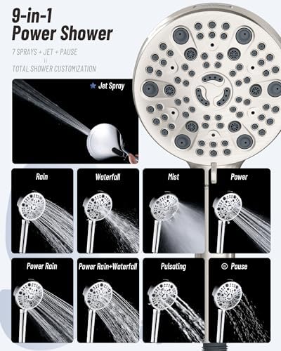 Filtered Handheld Shower Head for Hard Water, High Pressure Showerhead with 7 Spray Modes, Power Jet & Pause, Detachable & Adjustable for Healthier Skin & Hair - Brushed Nickel (VMASSTONE HM-003) - Image 3