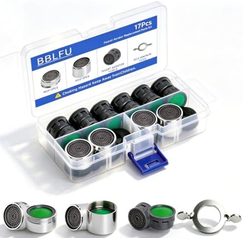 16PCS Faucet Aerator Replacement Kit, 12 Pack Insert Aerators, 2 Pack M24 (15/16") & 2 Pack M22 (55/64") Brass Aerators, Flow Restrictor with M24 Wrench for Kitchen & Bathroom Faucets by BBLFU