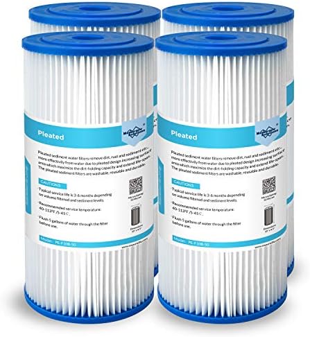 Membrane Solutions 50 Micron Pleated Water Filter Home 10"x4.5" Whole House Heavy Duty Sediment Replacement Cartridge Compatible with ECP10-1,ECP20-BB,R50-BBSA,FXHSC,CB1-SED10-BB (4 Pack) by MembraneSolutions