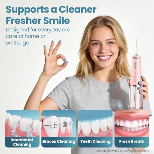 Onlyone Water Dental Flosser Pick for Teeth, 300ML Portable Oral Irrigator, Rechargeable Travel Irrigation Cleaner, Professional Electric Flossing Machine Birthday Gifts for Women,Mom,Girlfriend Pink - Image 6