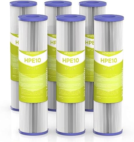 20 Micron Whole House Water Filter Cartridge, 10" x 2.5", 6-Pack by MewMore