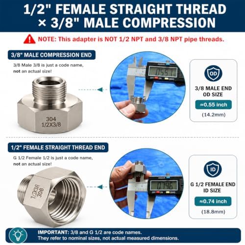 Ceaeso 2 Pack 1/2" Female x 3/8" Male Compression Reducer Adapter - Image 2